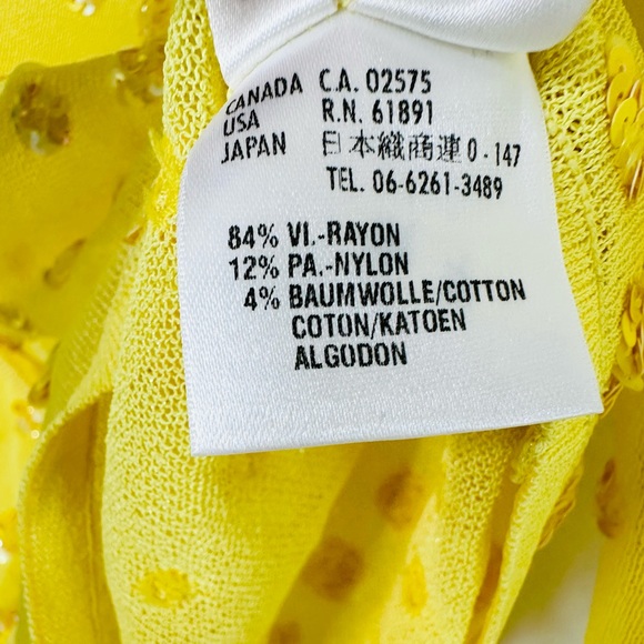 ESCADA Mesh Sequined Beaded Sheer Knit Bright Yellow Cardigan Sweater Size 38 - Picture 14 of 15